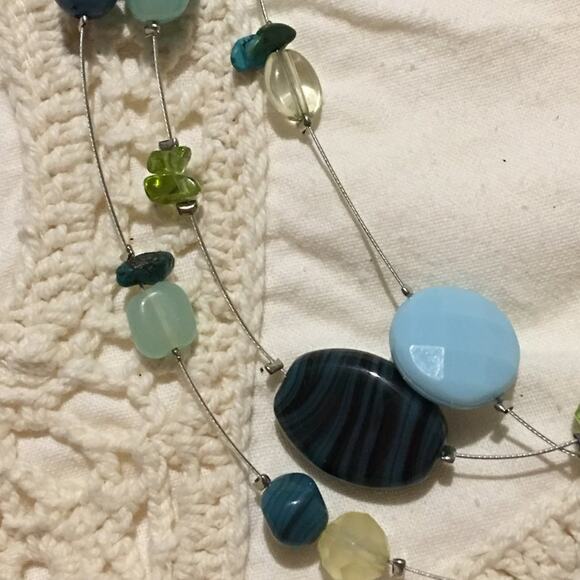 Lia Sophia Multi-Strand Floating Necklace Blue Green Silver Tone - Picture 10 of 15